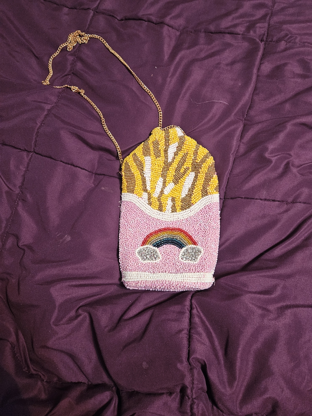 NWOT Beaded Fries & Rainbow Crossbody Bag - Pink + Yellow